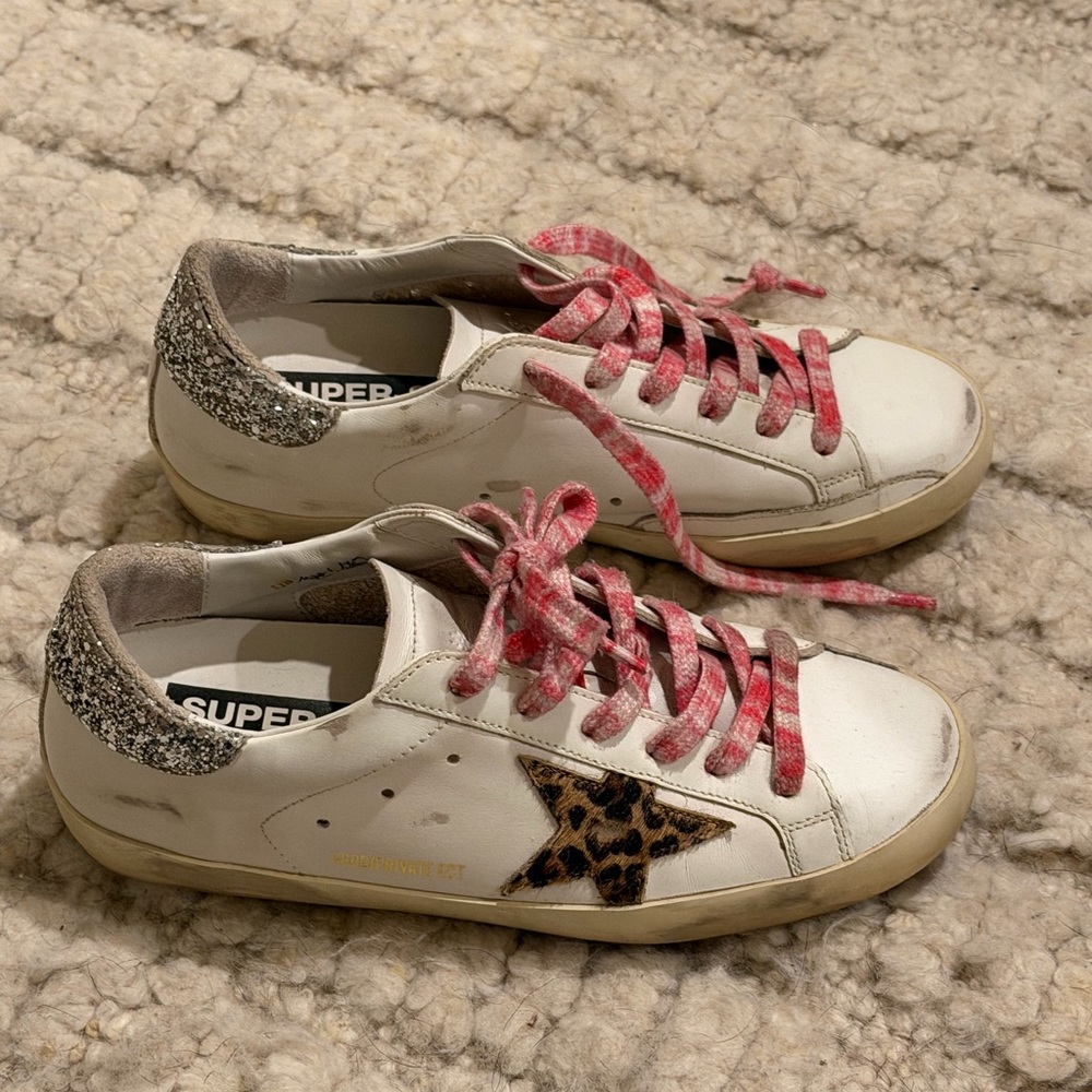 Golden Goose White and Pink Sneakers